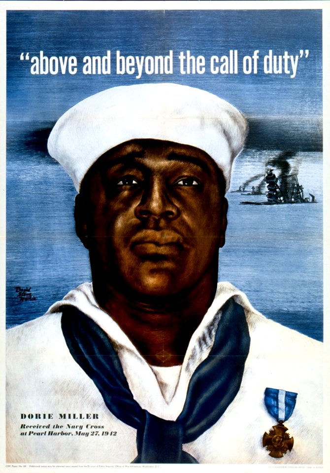Above and Beyond: A WWII poster honoring Navy Cross recipient Dorie Miller, hero of Pearl Harbor.