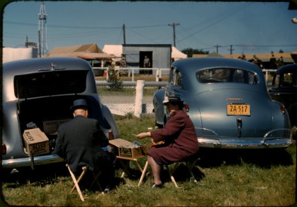 Picnic from a Trunk: A Couple at the Vermont state fair in Rutland, September 1941. photo