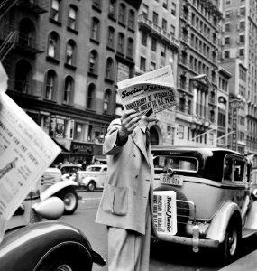 Street Corner Sacrilege: Social Justice newspaper, founded by Father Coughlin, sold on important street corners and intersections in New York City. 1939. photo