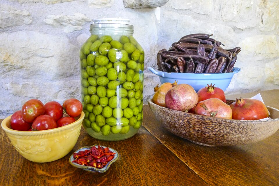 Pomegranates chilies carob