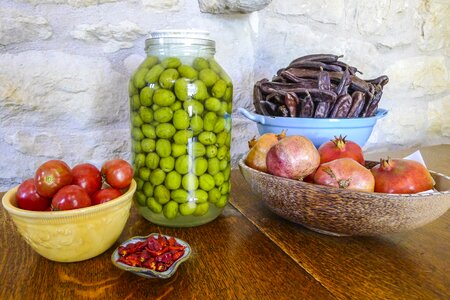 Pomegranates chilies carob