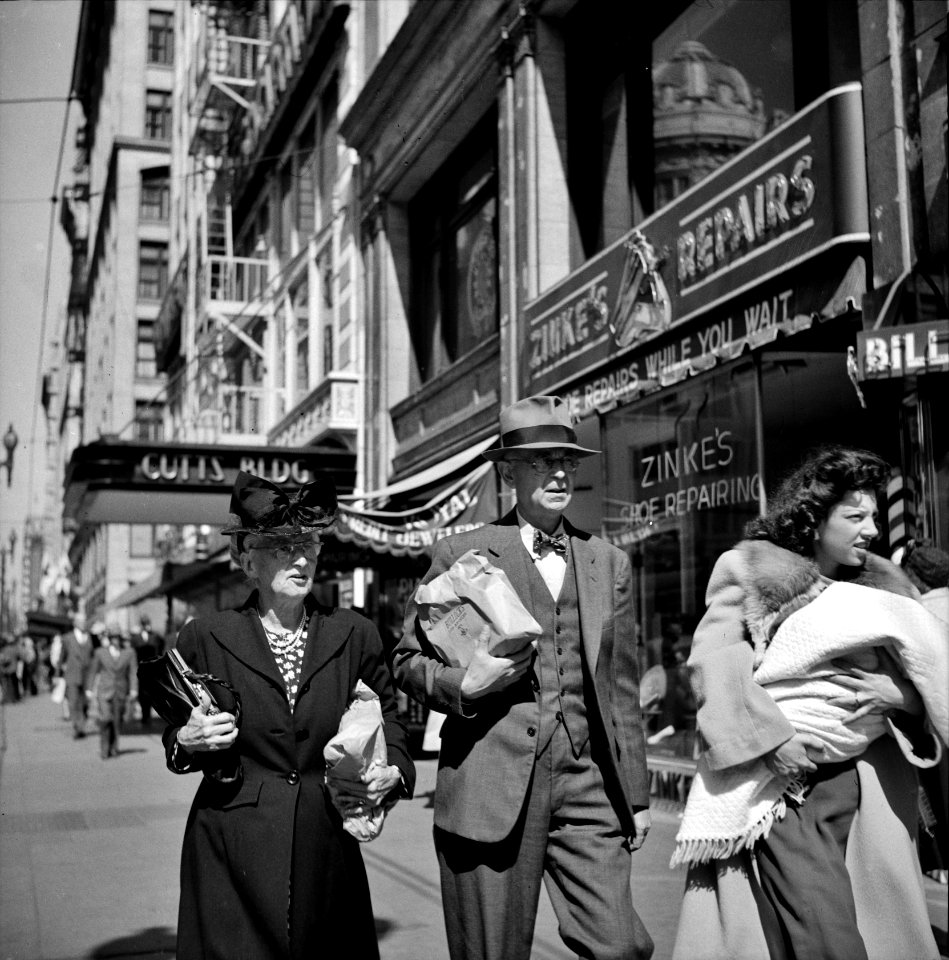 Downtown Business: Shoppers in Los Angeles, California. April 1942.