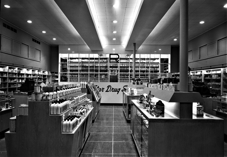 Rx Moderne: Star Drug, business on Kingsbridge Rd., Bronx, New York, 1946.
