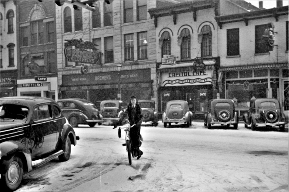 In a Flurry: Main street in Iowa City, Iowa, February 1940.