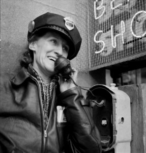 Portrait of a woman training to operate buses and taxicabs, 1942.