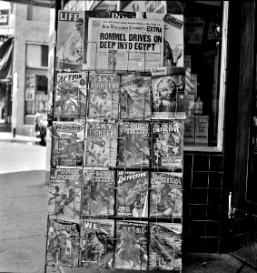 Pulp Peddler: A Magazine stand in Yreka, California, June 26, 1942.