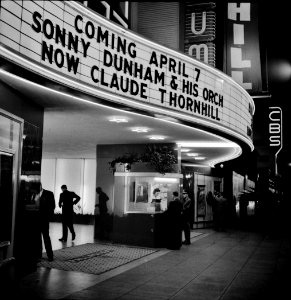 Bright Lights: Sign and ticket window of a large dance palace. Hollywood, California. April 1942.