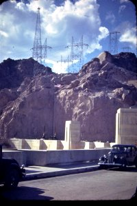 1940's Kodachrome slide showing cars at the Hoover Dam. photo