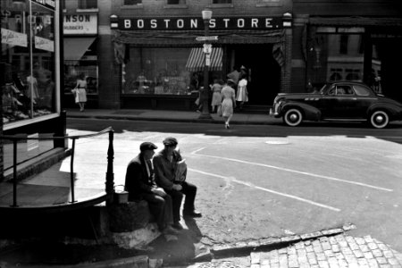 A Conversation: On the main street of Bellows Falls, Vermont August 1941. photo