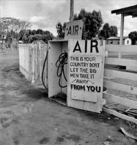 Free Air: Gas station in Kern County, California, November 1938. photo