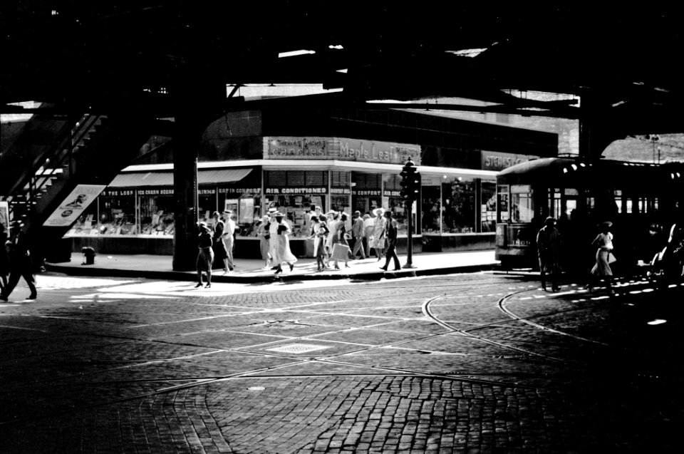 Under the elevated railway, Chicago, Illinois July, 1940.