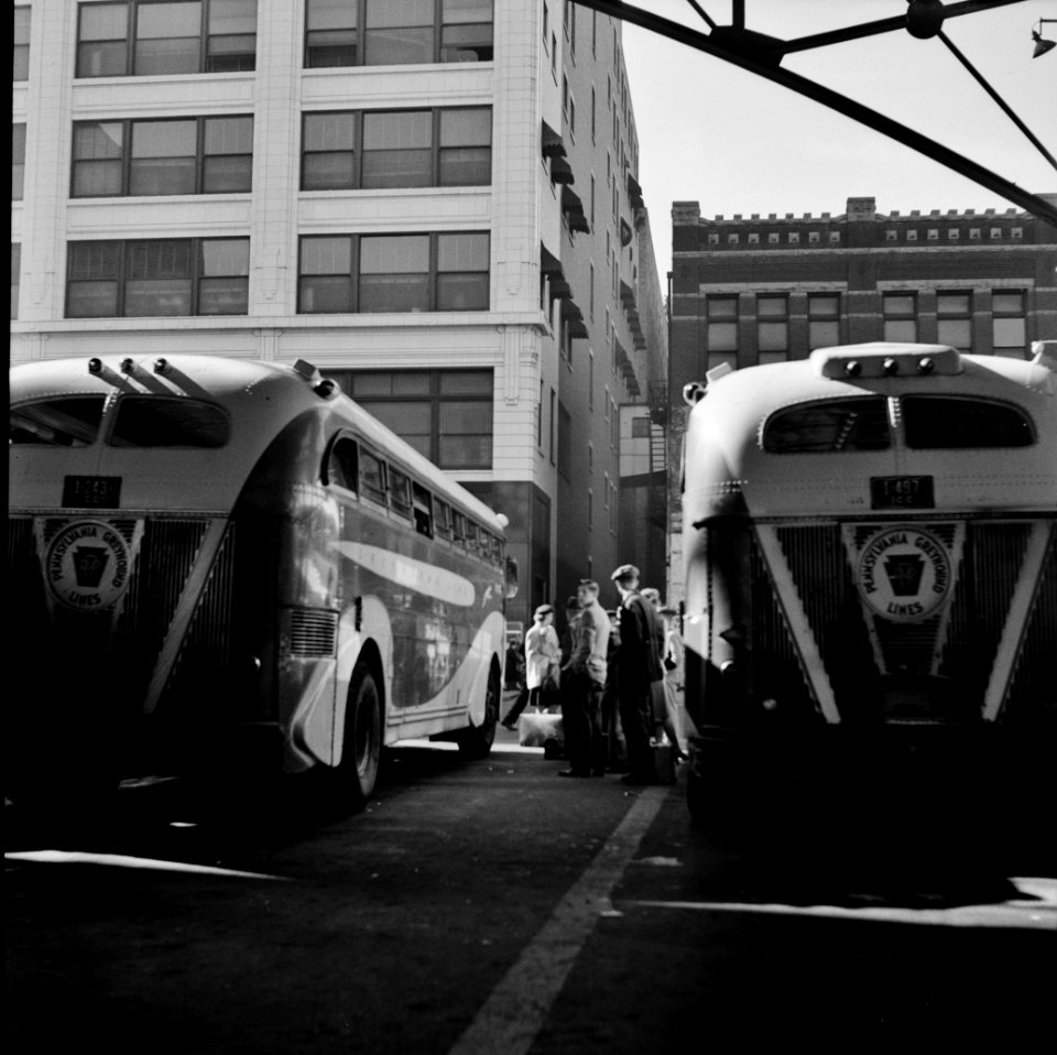 Between the Liners: At the Greyhound bus terminal in Indianapolis, Indiana. September 1943.