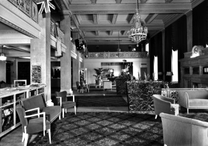 Athlete's Lounge: Long shot of the lobby of the Newark Athletic Club located on Broad St., Newark, New Jersey. March 21, 1944.