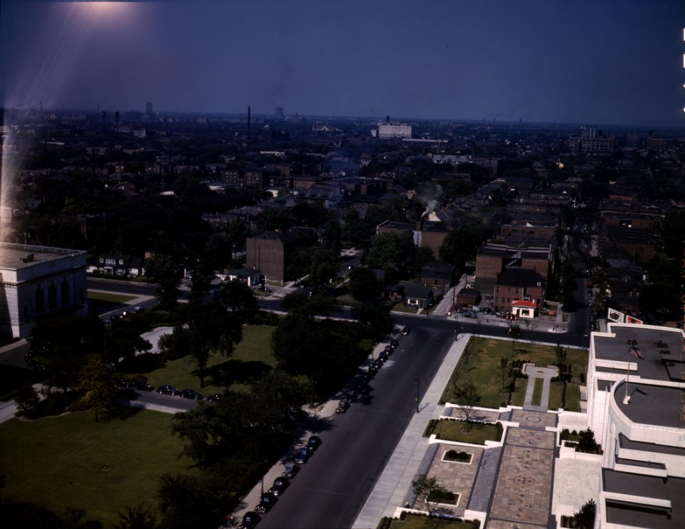 Looking east toward Rackham Building, Detroit, Michigan July 1942.