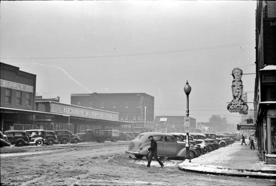 Main street in Herrin, Illinois. January 1939.