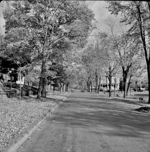 Street through the old residential district of Little Falls, New York, October 1941.