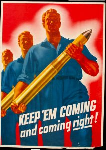 A WPA poster from 1942 promoting good workplace practices for the war effort during WWII. photo