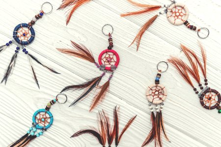 Dreamcatchers on a wooden background