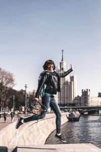 Woman jumping, Moscow photo