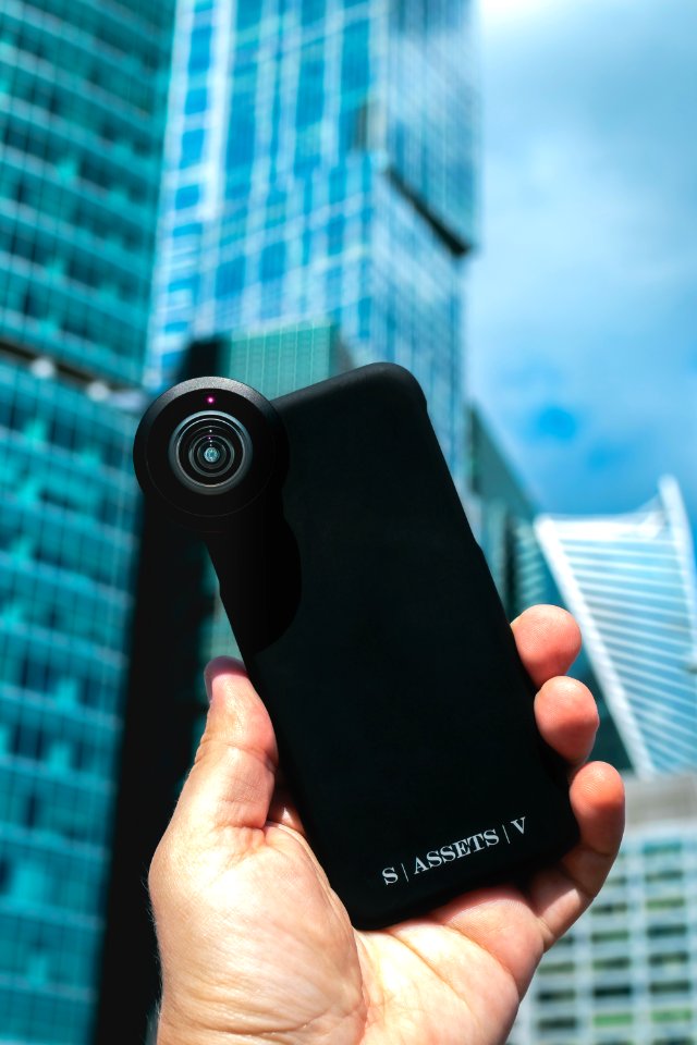 Smartphone on a skyscraper background