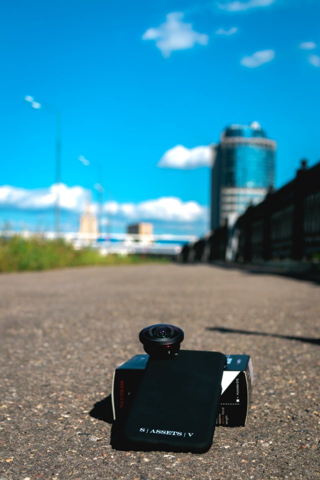 Smartphone on a skyscraper background