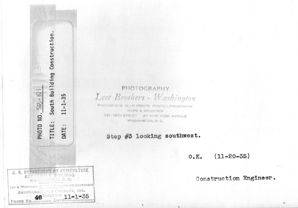 1935 (Nov 1) South Bldg Construction looking SW USDA Construction Photo Collection (2)