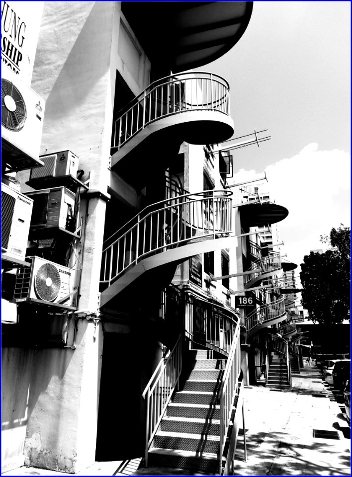 old buildings with outside staircases