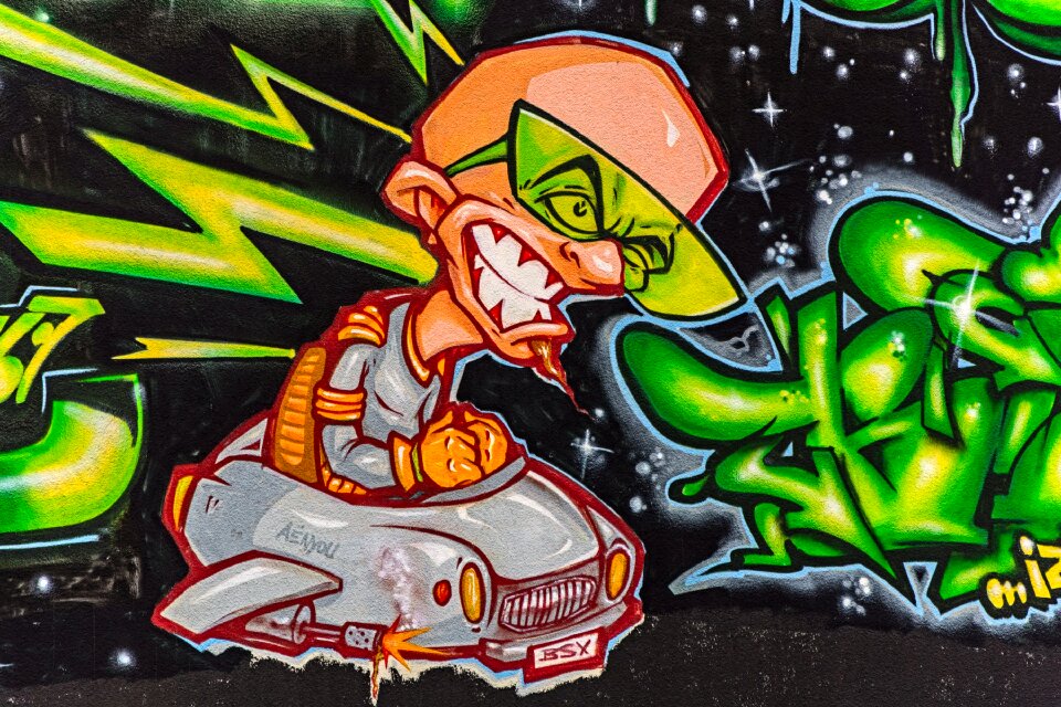 Painted wall comic face