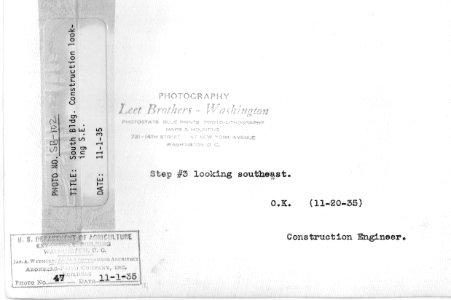 1935 (Nov 1) South Bldg, Construction looking SE USDA Construction Photo Collection (2)