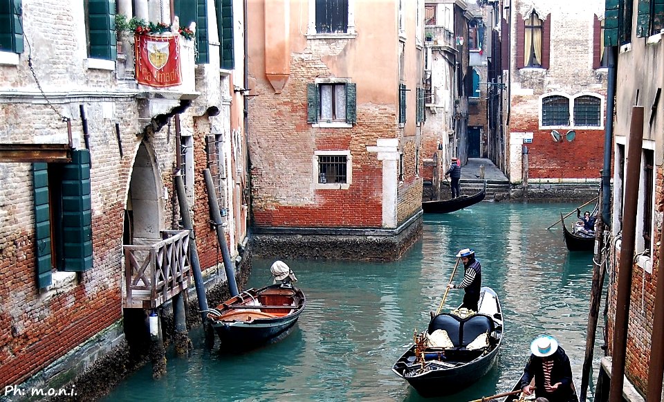 Traffico nei canali - Gondole e gondolieri Venezia Italia