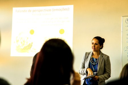 18.04.2018 - Prefeita Paula Mascarenhas durante participação na Formação Booksharing  (metodologia Conte Comigo/Pacto Pelotas Pela Paz) - Foto: Gustavo Vara