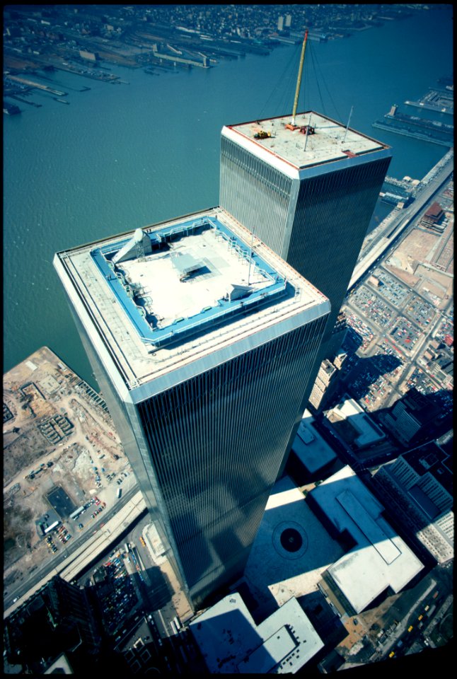 WTC Towers from Helicopter in 1975