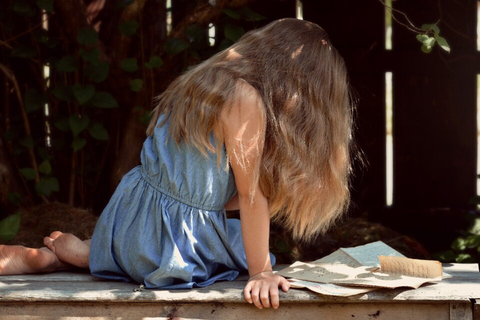 Girl blond long hair