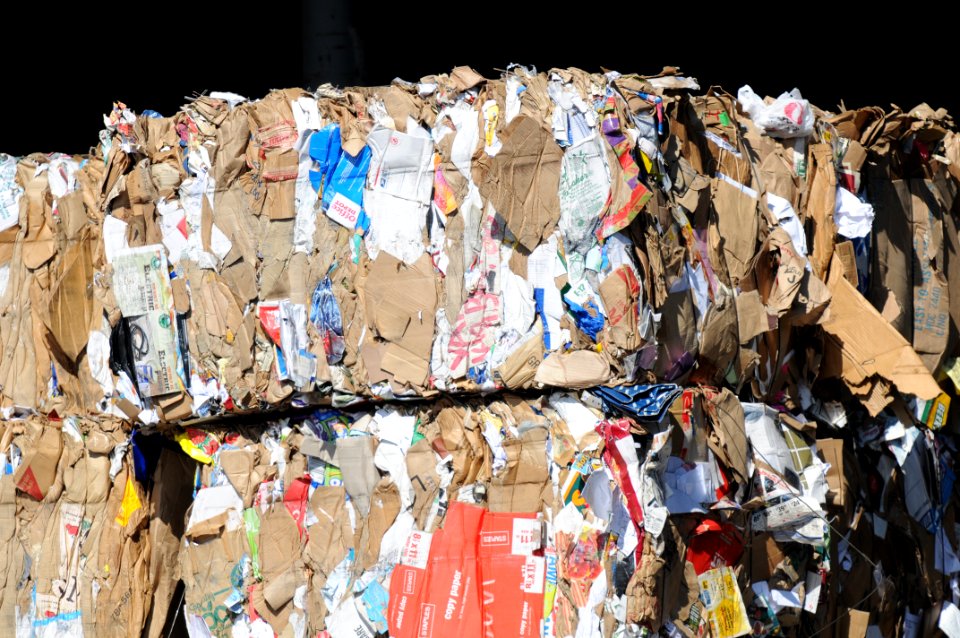 Cube of compressed paper at Berkeley recycling center 1