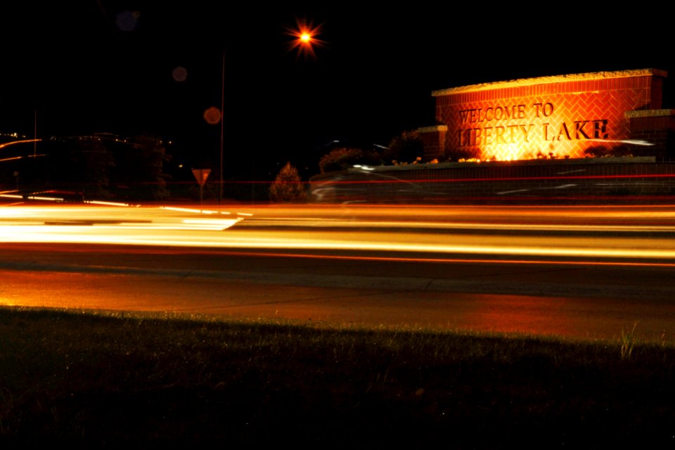 Light trails at the roundabout in Liberty Lake, WA.