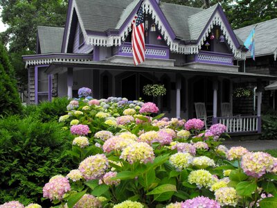 Gingerbread house scenic garden photo