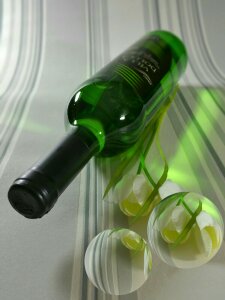 White wine bottle tulips