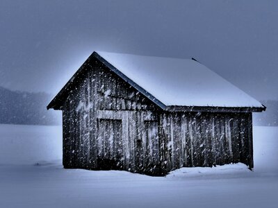 Log cabin snow winter photo