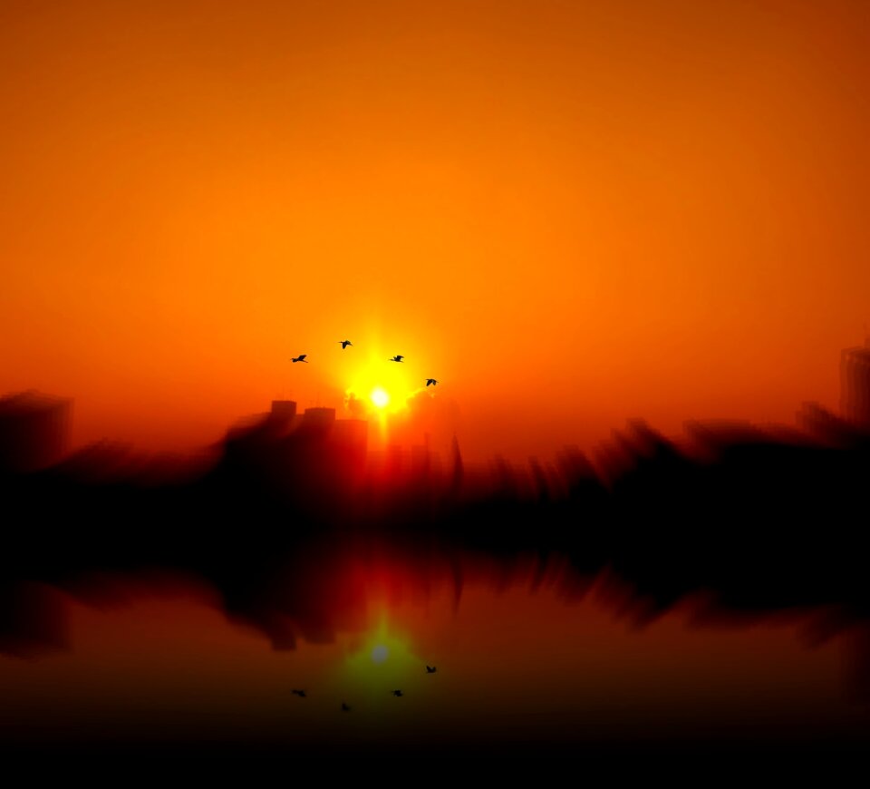 Sunset against light reflection
