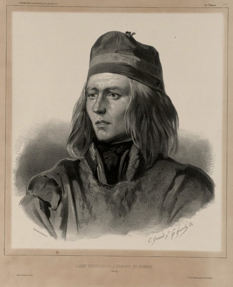 Sami man from Kåfjord in Norway. Samisk mann fra Kåfjord. La Recherche Expedition (1838–40)