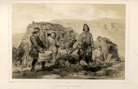 En samisk familie i Finnmark, Norge. A Sami family in Finnmark. Norway. La Recherche Expedition (1838–40).