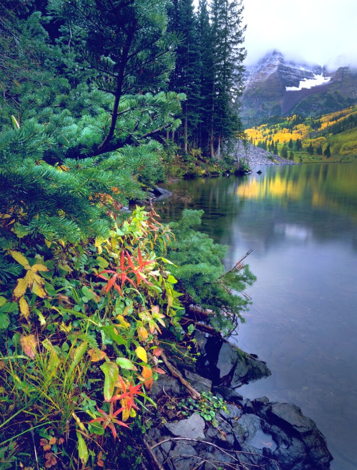 Maroon landscape reflection