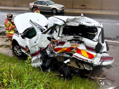 I83 traffic accident. First responder stopped to assist at an accident and this happeden seconds after they exited vehicle. photo