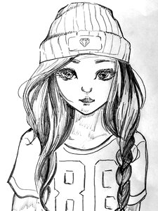 Drawing young long hair