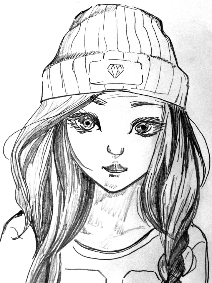 Drawing young long hair