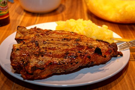 Grill t-bone steak potato salad