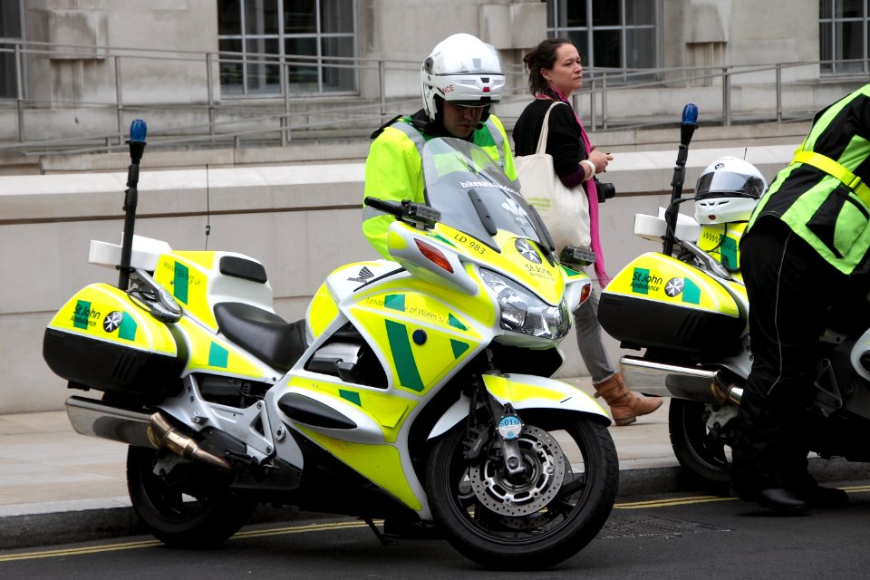 Honda bikes of St John Ambulance on Royal Wedding Day in London