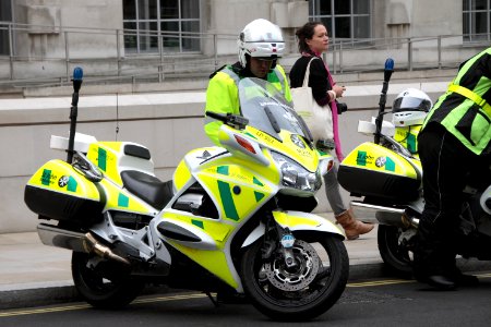 Honda bikes of St John Ambulance on Royal Wedding Day in London photo
