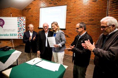 30.08.2019 - Prefeita Paula Mascarenhas realiza q qssinatura de convênio entre Prefeitura e Sesi, para treinamento dos professores da rede municipal para atuarem com a metodologia Sesi Educação- Foto: Gustavo Vara