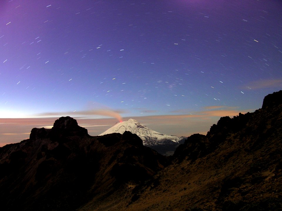 Popocatepetl from Iztaccihuatl from the major saddle near the knees